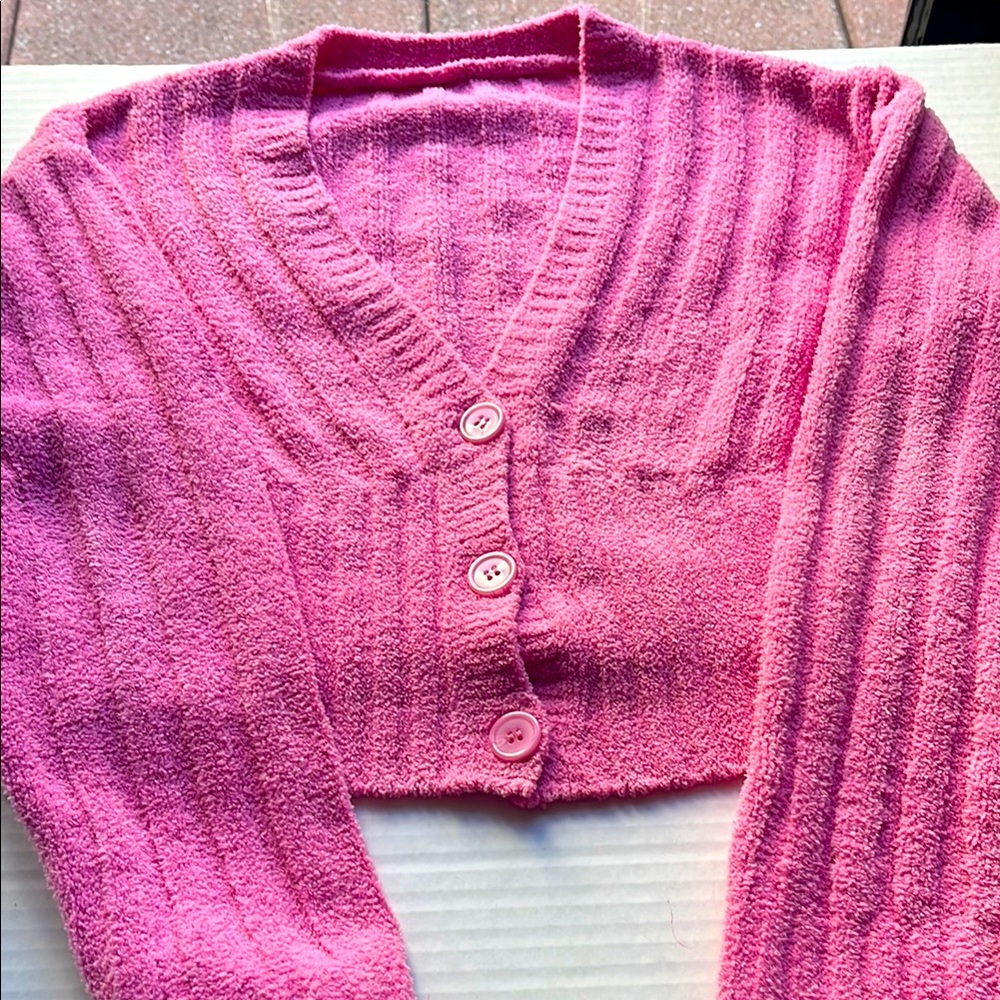 Pink V-Neck Button Front Women's Sweater